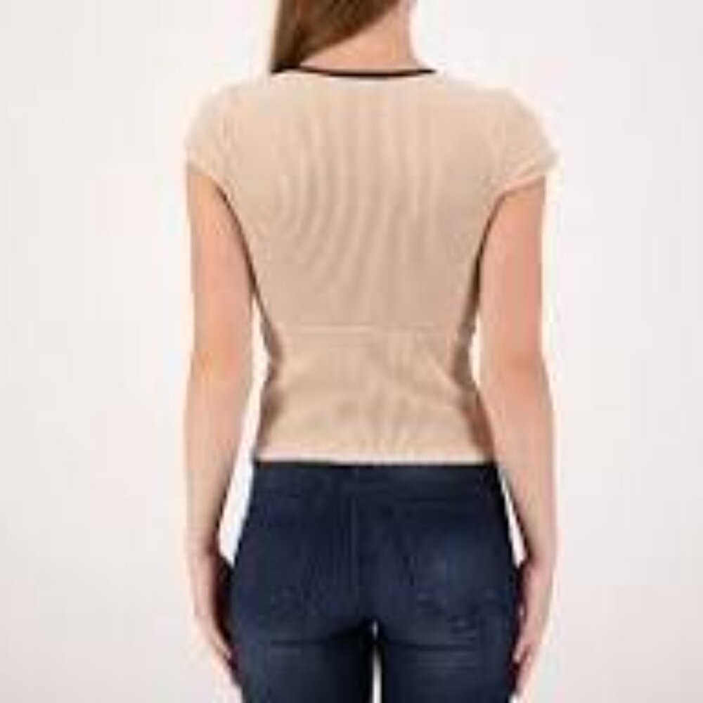 Moa Moa Puckered Rib Knit Top with Black Trim Juniors - Picture 3 of 3